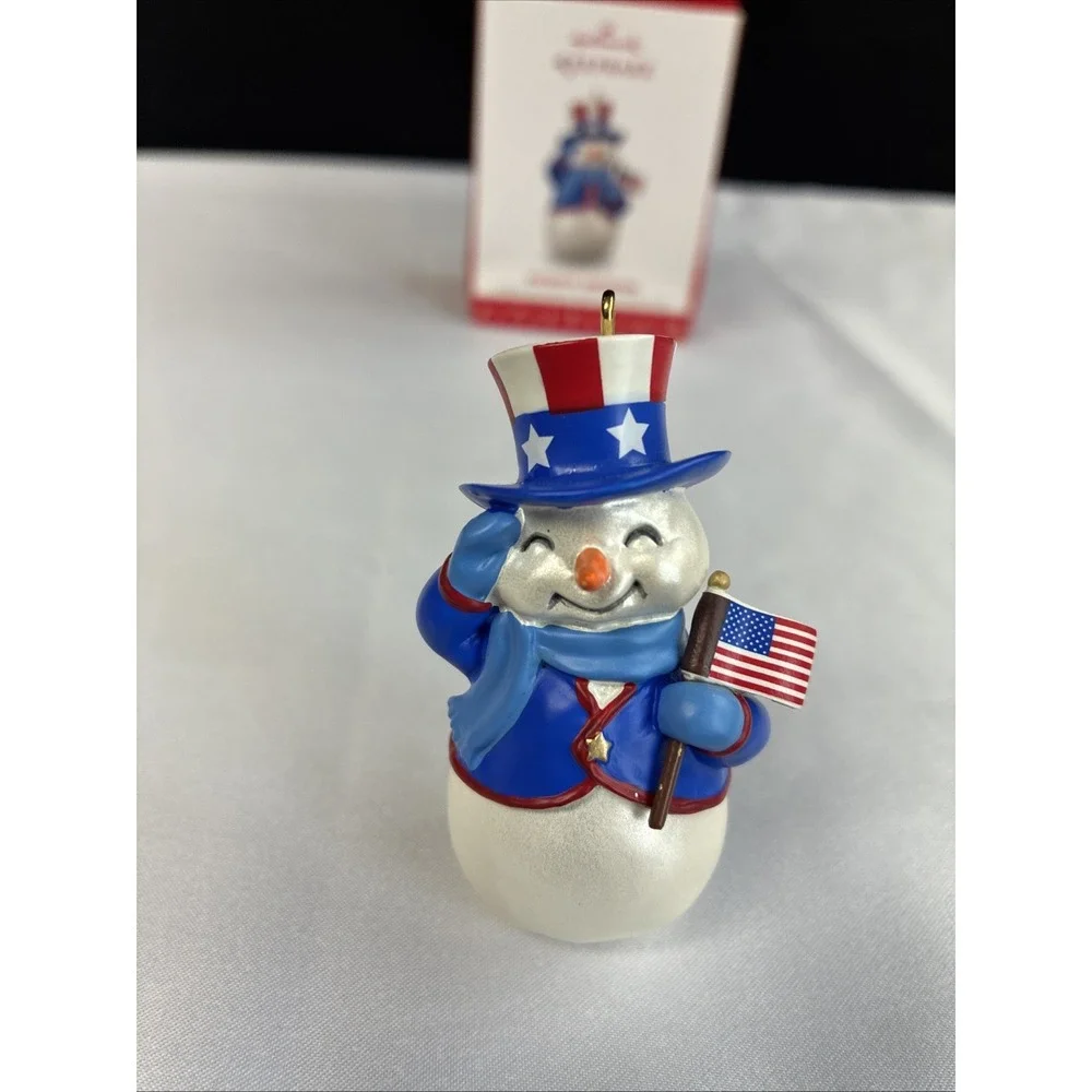 Hallmark Keepsake Ornaments 2017 Flag Folding Peanuts 2016 Patriotic Snowman Set